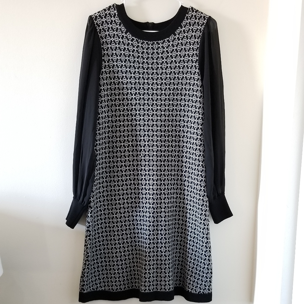 Black and white floral mixed media sweater dress